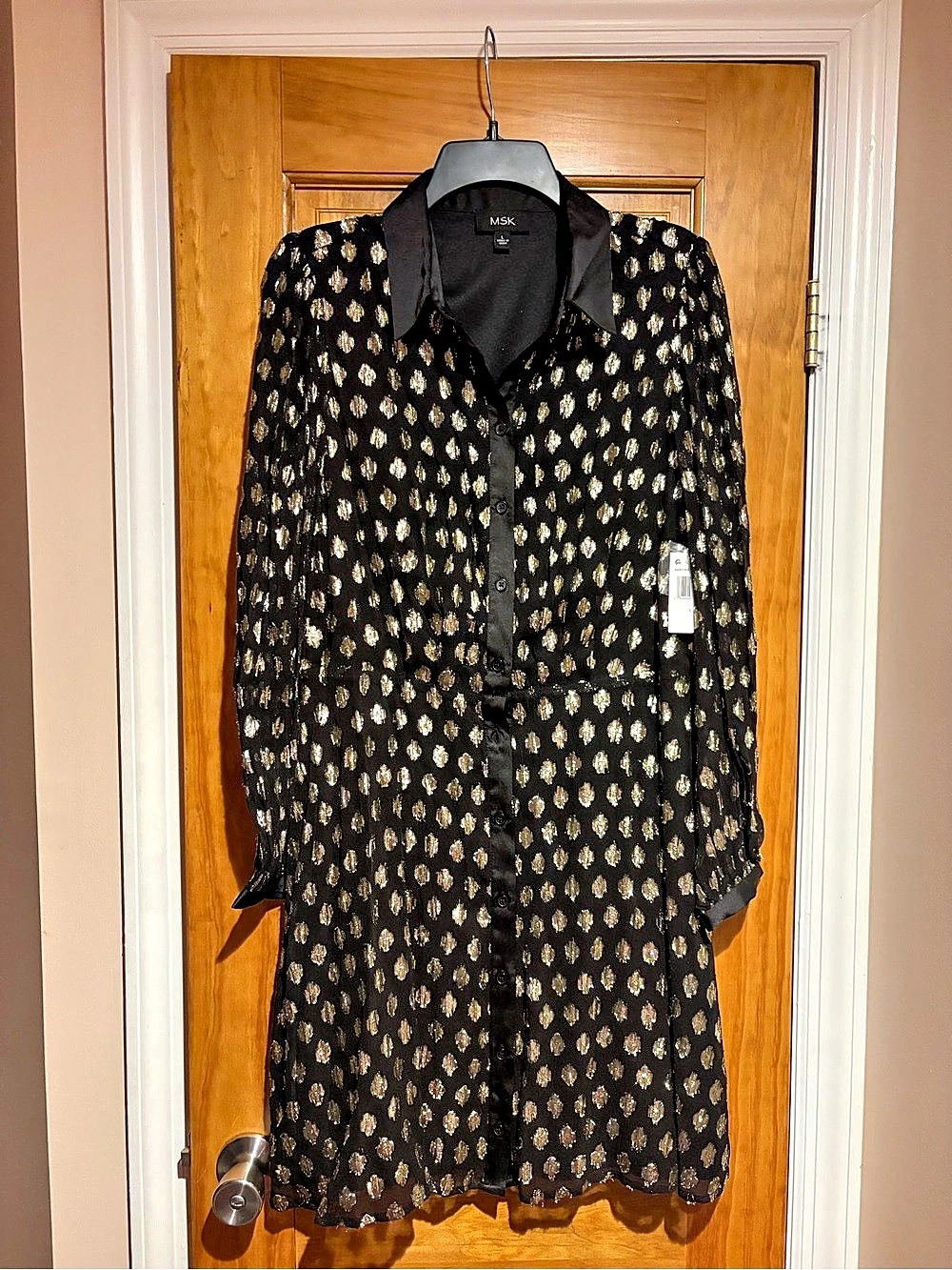 MSK Black & Gold Mini Dress Size Large NWT